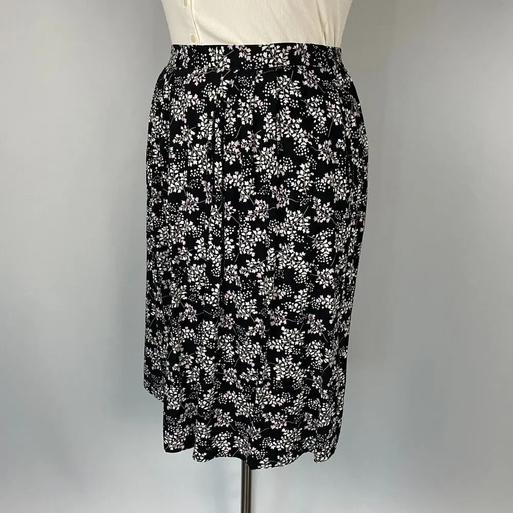 Knee Length Skirt Size Large Petite PL Black White Ditsy Floral A Line Y2K 90s